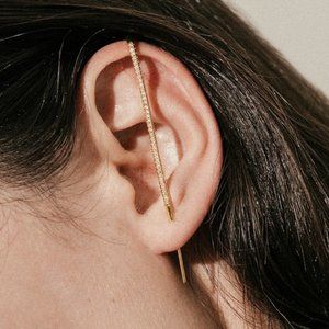 Italian Pavé Ear Hook Pin Earring • 18K Yellow Gold Vermeil
